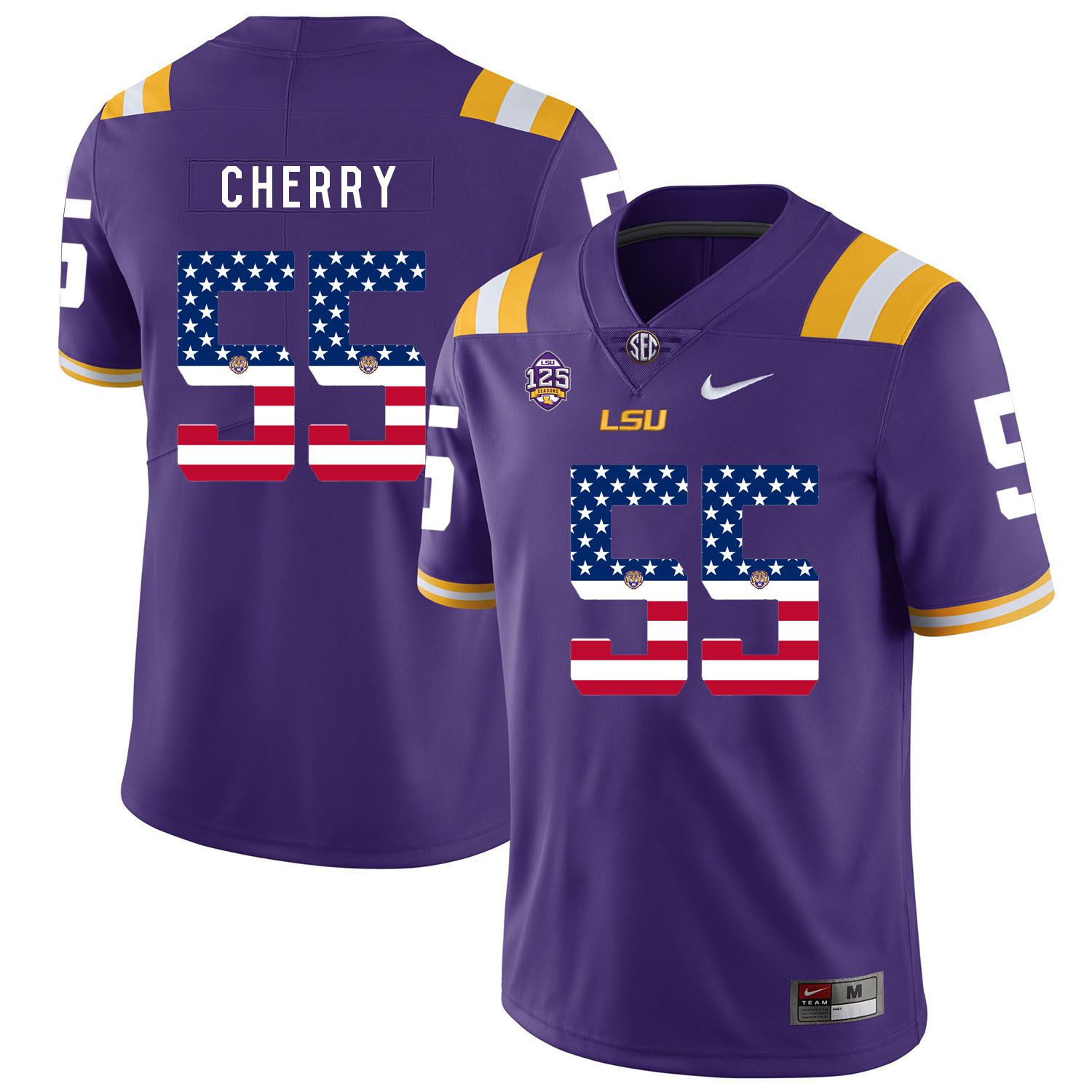 Men LSU Tigers #55 Cherry Purple Flag Customized NCAA Jerseys